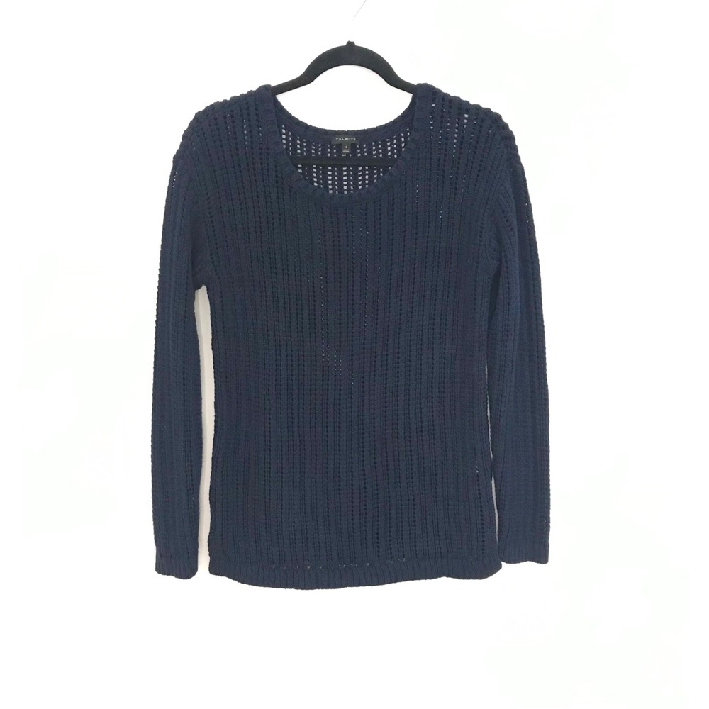 Talbots Top Navy Blue Open Knit Women's Small Crew Neck Long Sleeve Sweater